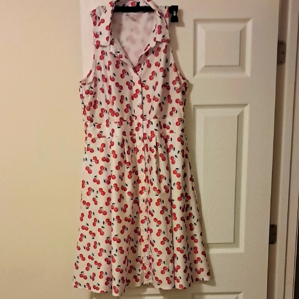 Cato White and Red Cherry Pattern Womens Dress